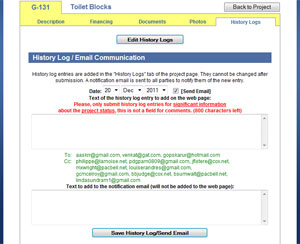 History Log/Email Communication Section